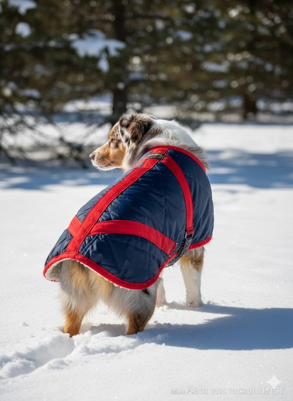 Canterbury Winter Dog Coat Size 21 Navy Red Trim Sherpa Lined Harness Vest Warm!